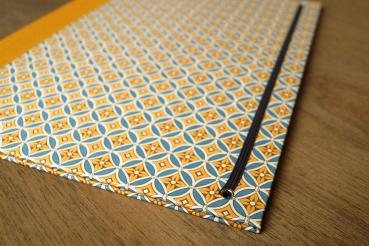 Folder with elastic band blue yellow handmade